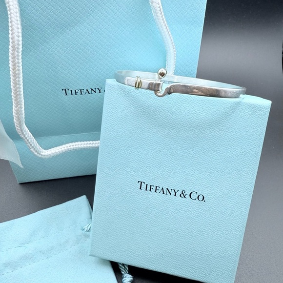 Authentic Tiffany & Co. 925 Silver & 18K Gold Hook Eye Bangle Bracelet Vintage - Picture 3 of 5